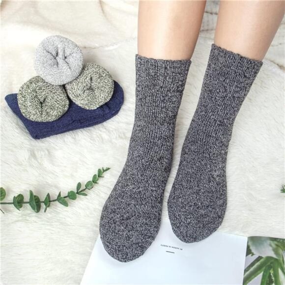 5 Pairs Wool Socks for Women Stocking Stuffers Gifts Winter Warm Hiking - Picture 5 of 6